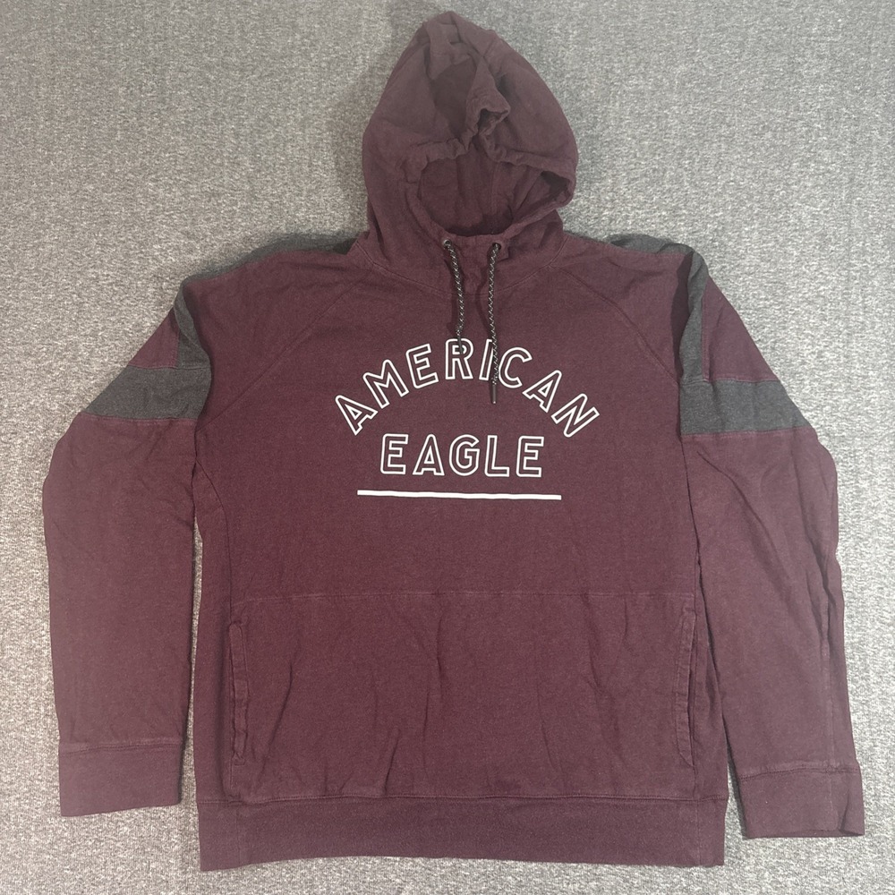 AMERICAN EAGLE Hoodie Mens XXL Burgundy Logo Sweater Sweatshirt Pockets Soft
